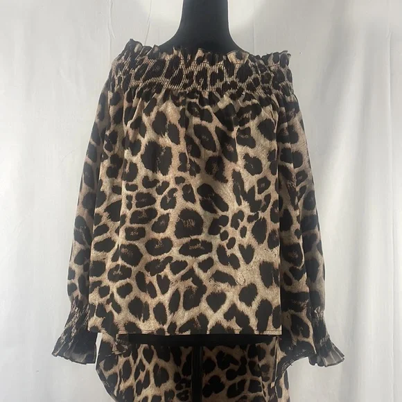 Off the shoulder leopard print , high low, top, tunic, size Large, lightweight - Picture 2 of 8
